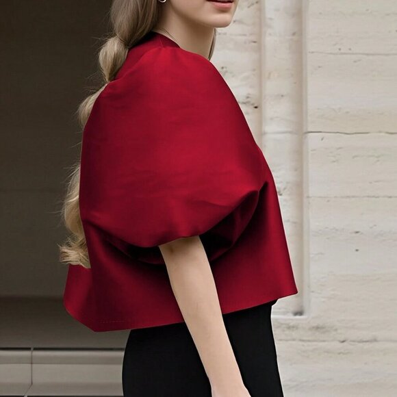 Red Casual Women's Short Sleeve Shirt - Picture 3 of 4